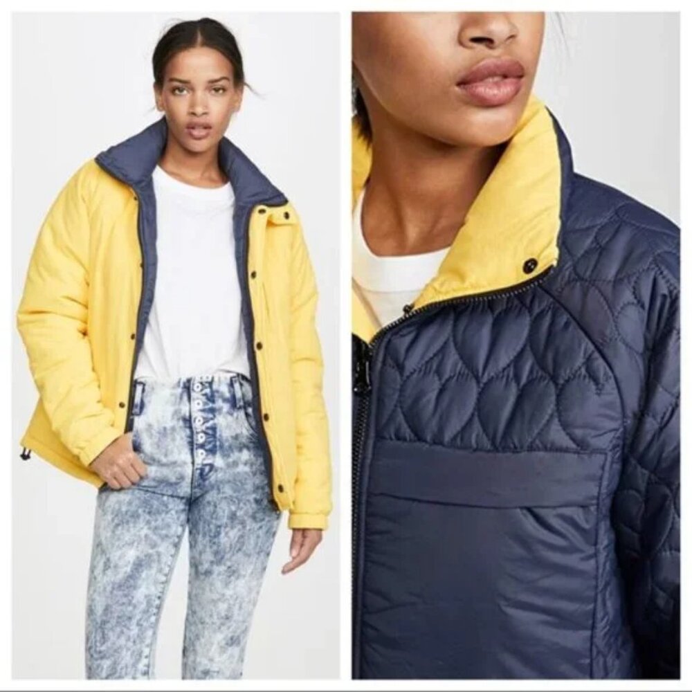 Opening Ceremony Reversible Heart Quilted Puffer Blue Jacket Women Size Medium